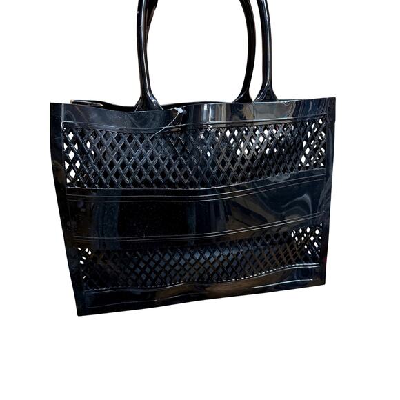 Jelly Tote Large Black Vented PVC Beach Bag Sturdy Handle Carry - Picture 4 of 8